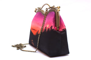Magenta Crescent Velvet Handbag