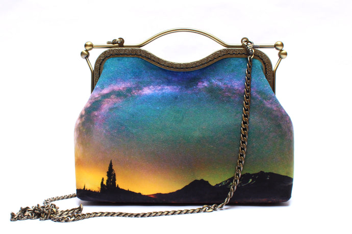 Mt Shasta Under the Milky Way Velvet Handbag